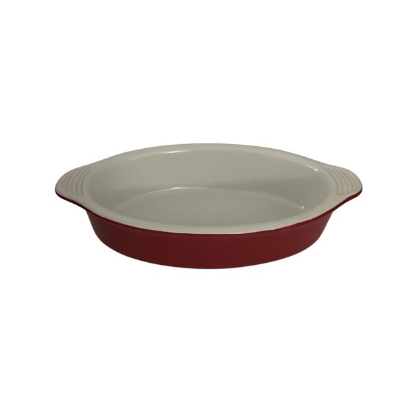 Lodge Red Oval 9" Gratin Baking Dish Stoneware 5" Wide Durable & Stylish - Picture 1 of 3